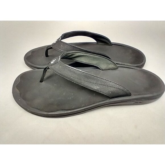 OluKai Ohana Women's Black Leather Thong Flip‎ Flop Sandals US 10 - Picture 3 of 6